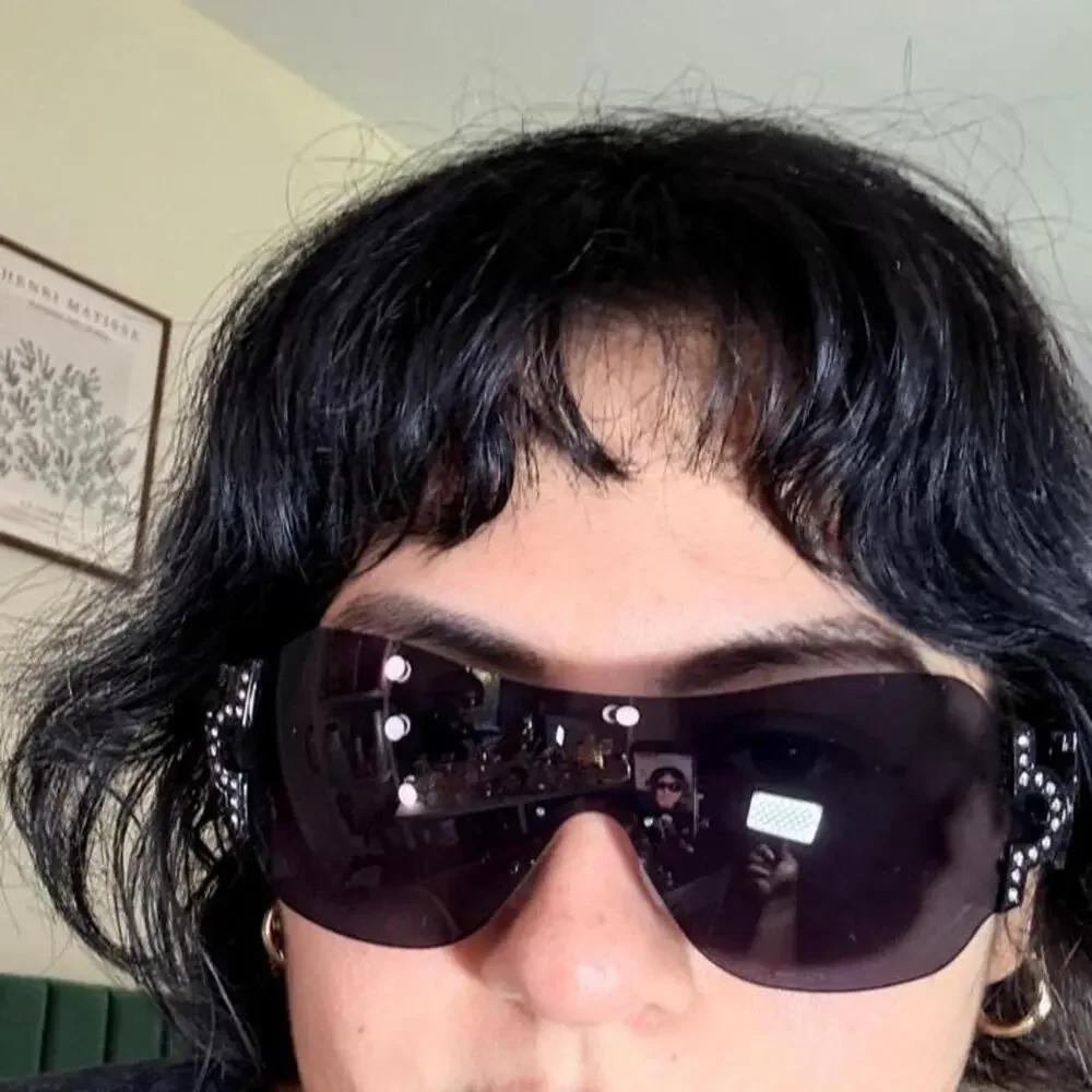 Unisec black oversized shield sunglasses with rhinestone Y2k mcbling glam cyber